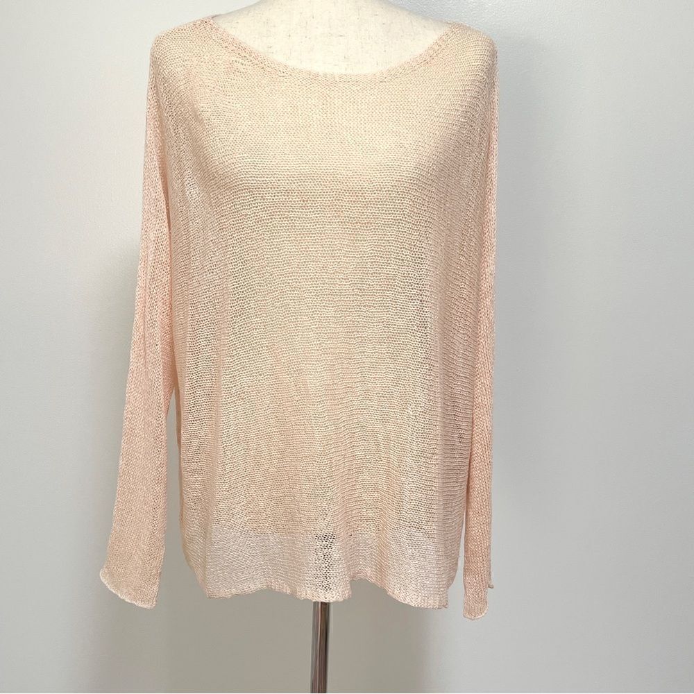 NWT Eileen Fisher Ballet Neck Box Top Shell Peach M Linen Mini Tape Long Sleeve